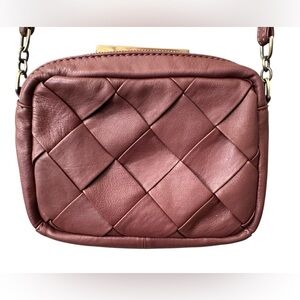 Hobo Leather Renny Bag Basketweave Camera Style Bag with Gold Accents